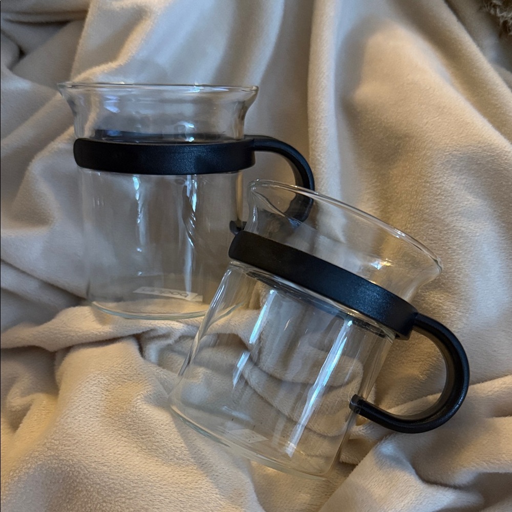 Vintage Bodum coffee, espresso, or tea Glass Mugs  Black handles Switzerland